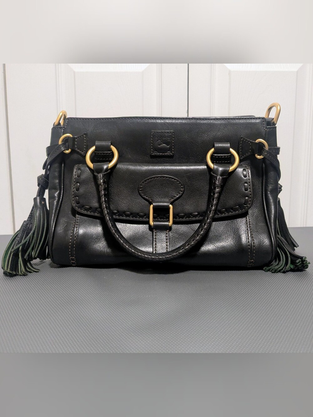Dooney & Bourke Black Florentine Leather Satchel Bag Purse